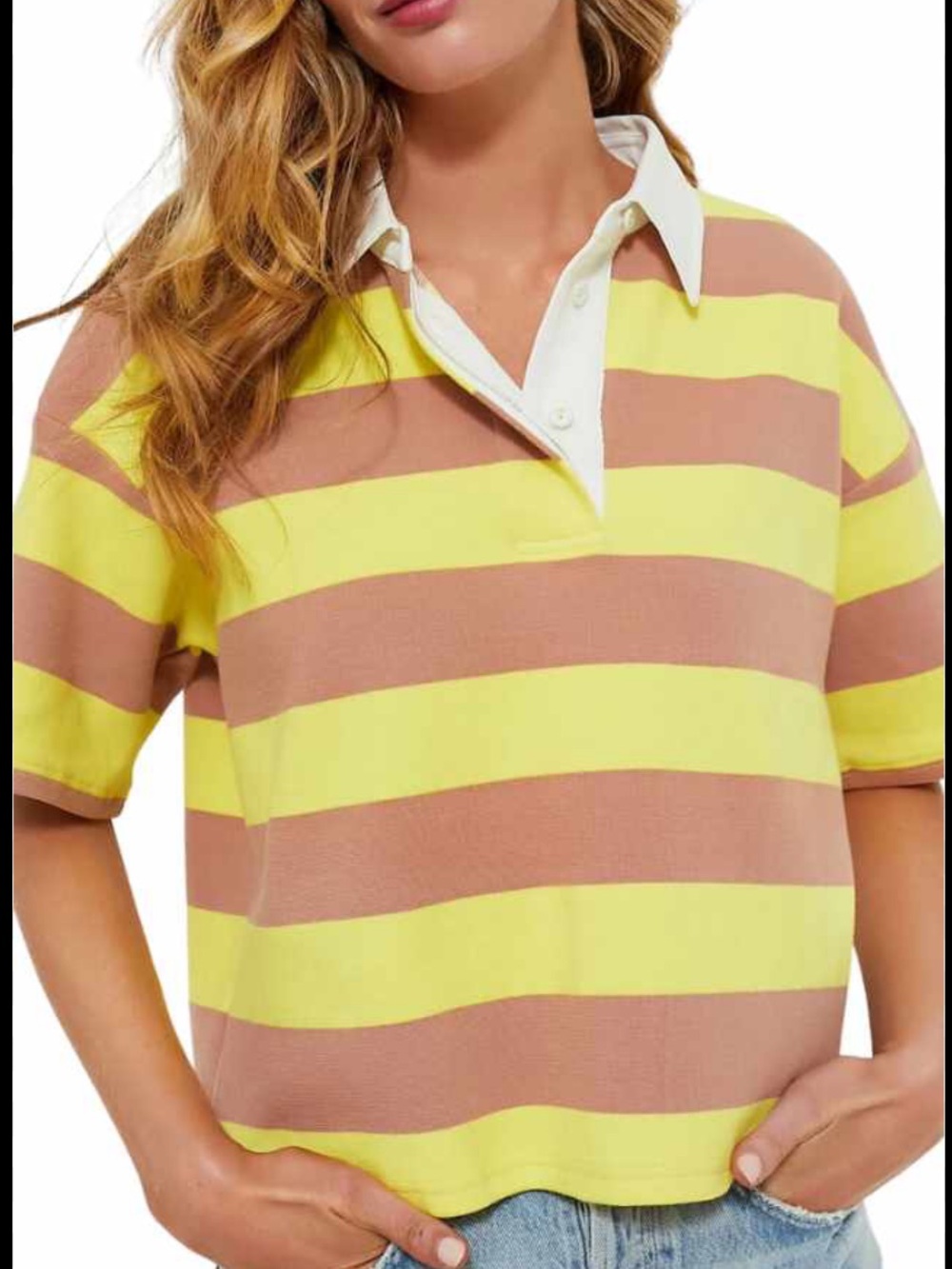 NWT Tuckernuck Citron Stripe Cotton Wesley Rugby Shirt XXL Yellow Brown